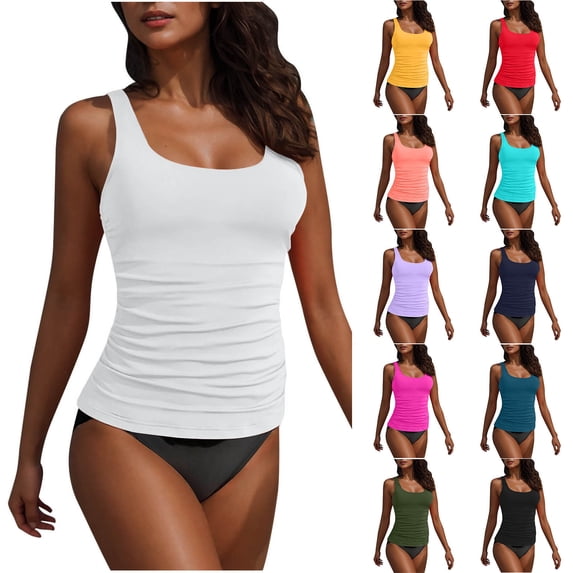 SROBPTY Women's Solid Color Crew Neck Bikini Top with Padded Light Blue,S