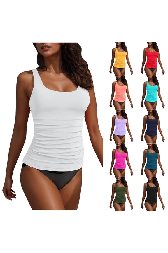 Women's Solid Color Crew Neck Bikini Top with Padded Purple,S