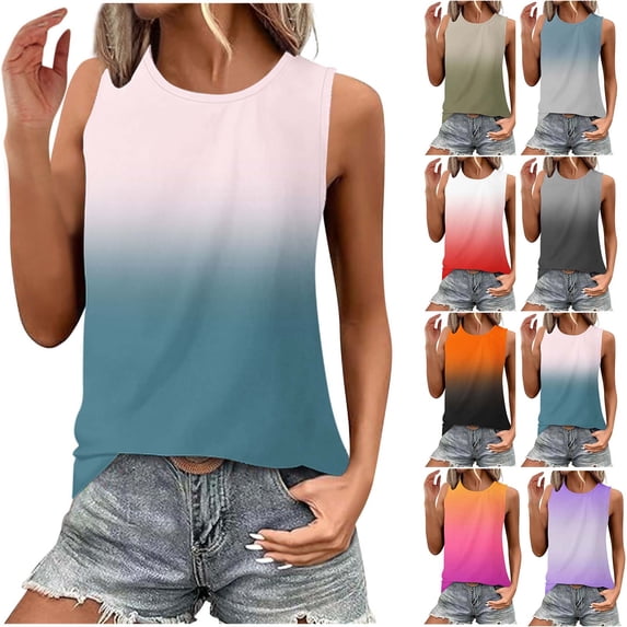SROBPTY Womens Tank Tops Print Round Neck Sleeveless Gradient Summer Shirts for Everyday Use
