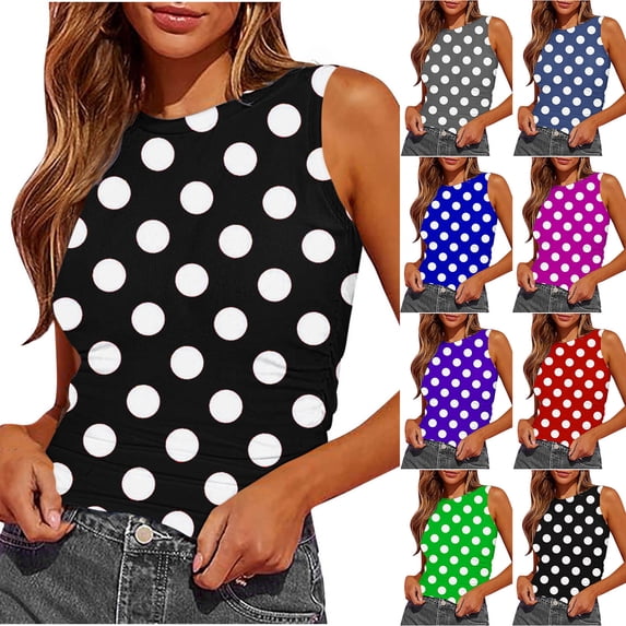 SROBPTY Womens Tank Tops Print Round Neck Sleeveless Print Pleats Summer Shirts for Daily Wear