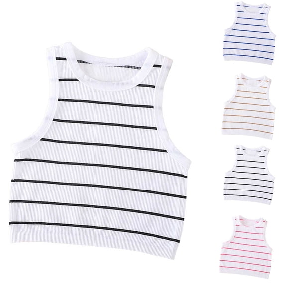 SROBPTY Womens Tank Tops Print Round Neck Sleeveless Striped Summer Shirts for Casual Wear