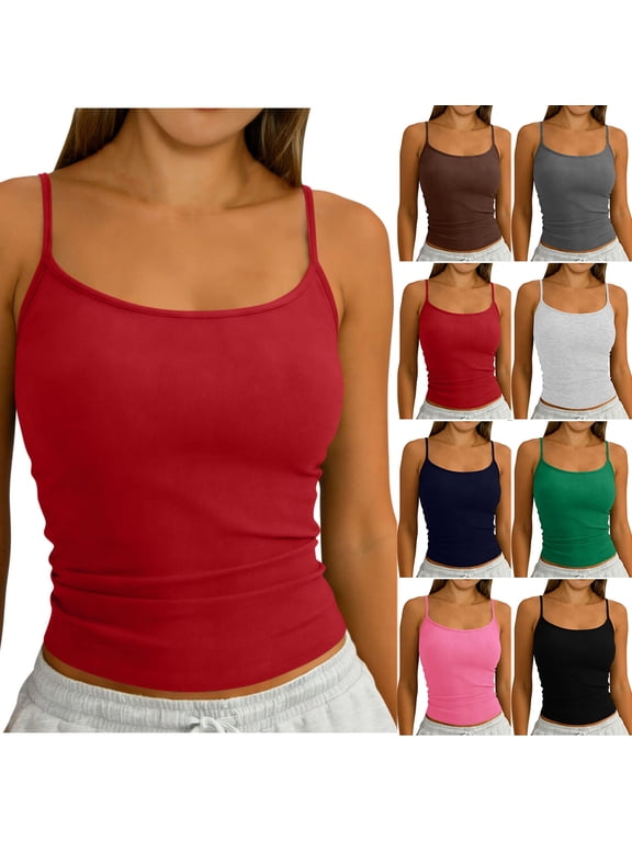 Women's Tank Tops Solid Cami Crew Neck Ribbed Camisole for Casual Wear