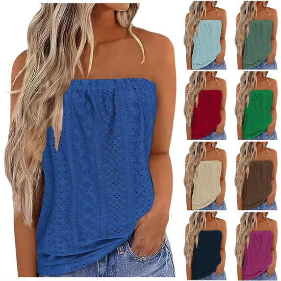 SROBPTY Womens Tank Tops Solid Cami Round Neck Bandeau Shirts for Everyday Wear