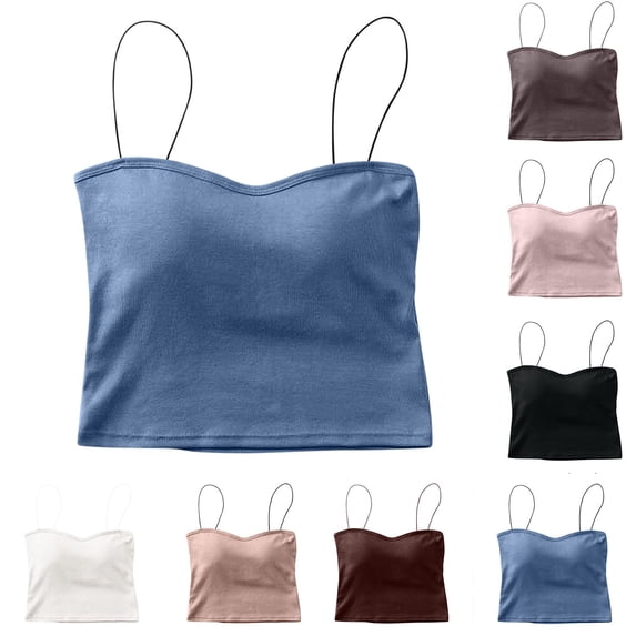 SROBPTY Womens Tank Tops Solid Cami Round Neck Padded Removable Shirts for Daily Wear