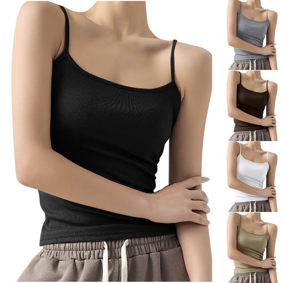 SROBPTY Womens Tank Tops Solid Cami Round Neck Ribbed Shirts for Daily Wear