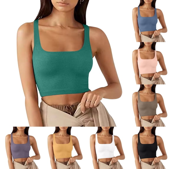 SROBPTY Womens Tank Tops Solid Cami Straight Neck Shirts for Summer