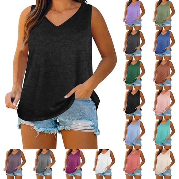 SROBPTY Womens Plus Size Tank Tops Solid Crew Neck Sleeveless Loose Summer Shirts for Daily Use