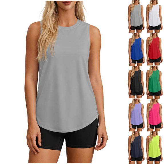 SROBPTY Womens Tank Tops Solid Crew Neck Sleeveless Sun Protection Summer Shirts for Daily Wear
