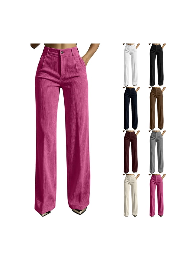 Womens Chinos Pants for Fall Winter Wide Leg High Waist Button Pocket Solid Bottoms