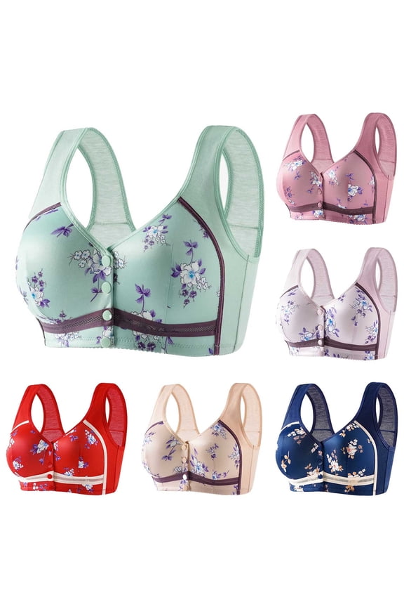 Womens Everyday Bras Floral Print Front Closure No Underwire Tank Top Support Brassiere for Daily Wear