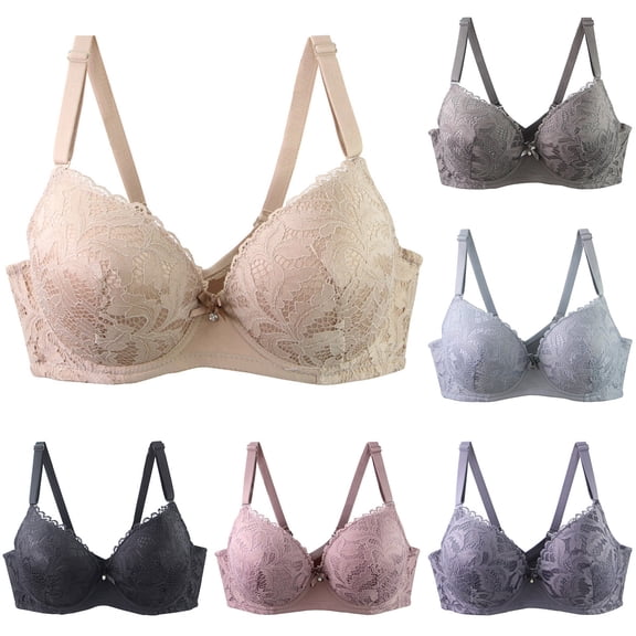 SROBPTY Womens Bras Solid Thin Lace Underwire Push Up for Large Cup Size D Brassiere
