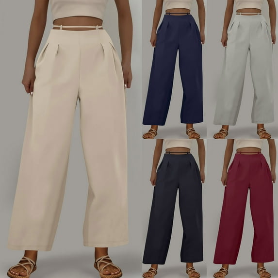 SROBPTY Womens Fall Pants, Casual Pants for Women, Women's Casual Solid Color High Waist Straight Leg Suit Pants Black,M