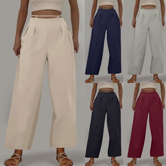 SROBPTY Womens Fall Pants, Casual Pants for Women, Women's Casual Solid Color High Waist Straight Leg Suit Pants Black,XXXL