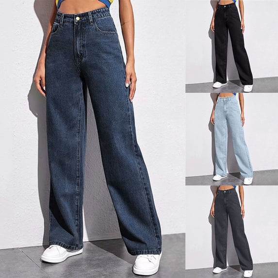 SROBPTY Womens Fall Pants Fashion Button Zipper Long Pants Jeans with Pockets