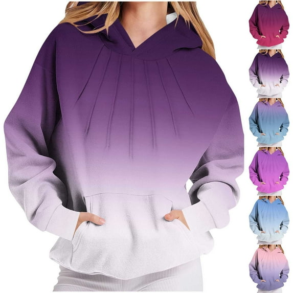 SROBPTY Womens Fall Shirts, Sweatshirts for Women, Women's Fashion Loose Casual Printed Round Neck Long Sleeve Pleated T-shirt Top Navy,S