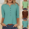 thumbnail image 1 of SROBPTY Womens Fall Top, 3/4 Sleeve Shirts for Women, Women's Casual Loose Button V Neck 3/4 Sleeve T-shirt Top Green,XXXXL, 1 of 5