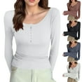 thumbnail image 1 of SROBPTY Womens Fall Top, Long Sleeve Shirts for Women, Women's Fashion Casual Solid Round Neck Long Sleeve T-shirt Top White,M, 1 of 5