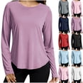 thumbnail image 1 of SROBPTY Womens Fall Top Solid Crew Neck Long Sleeve Sport Sun Protection Shirts, 1 of 5