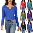 thumbnail image 1 of SROBPTY Womens Fall Top Solid V-Neck Long Sleeve Sport with Ruffle Shirts, 1 of 5