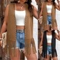thumbnail image 1 of SROBPTY Womens Jacket Sleeveless Solid Fringe Open Front 70s Casual Outerwear, 1 of 5