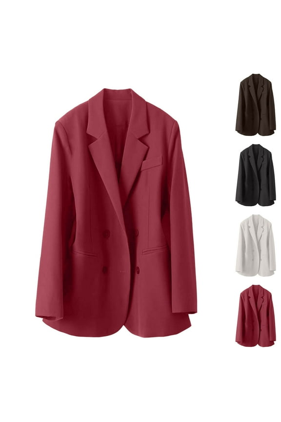 Womens Jackets, Blazer for Women, Ladies Solid Long Sleeve Lapel Fake Pocket Suit Jacket White,L