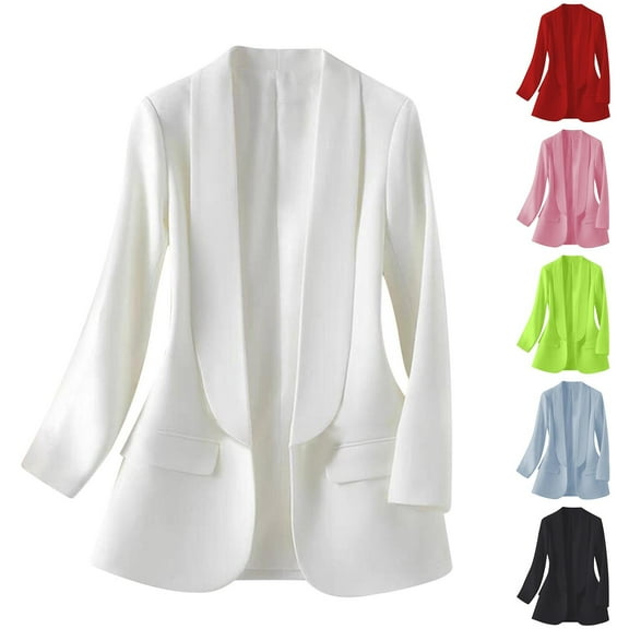 SROBPTY Womens Jackets, Blazer for Women, Ladies Solid Long Sleeve Lapel Suit Jacket with Pocket Blue,M