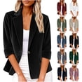 thumbnail image 1 of SROBPTY Womens Jackets, Blazer for Women, Womens Button Down Casual Collared 3/4 Sleeve Blouses Coat with Pocket Wine,XL, 1 of 5