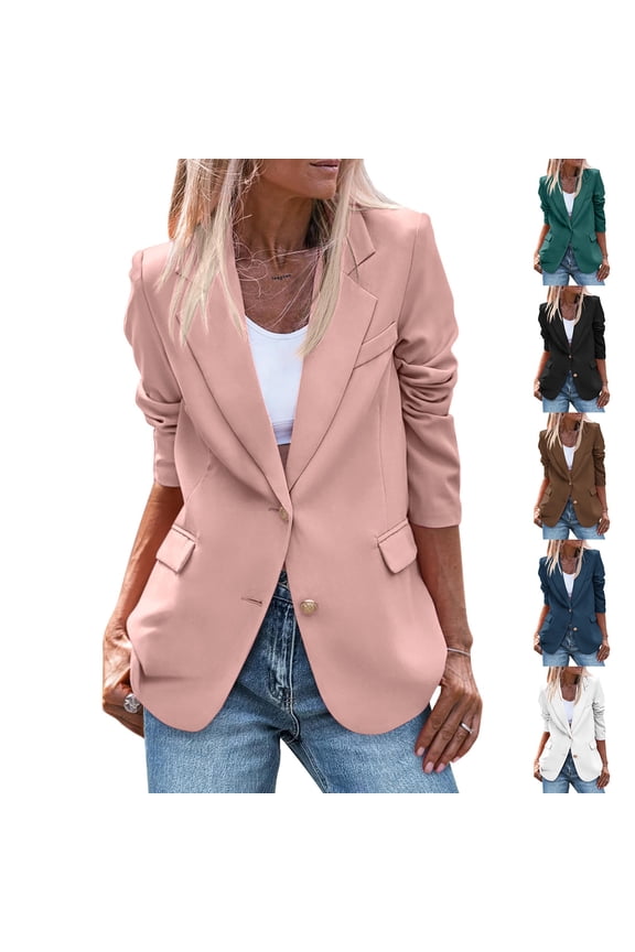 Womens Jackets, Blazer for Women, Womens Fall Fashion Casual Open Front Long Sleeve Blazer Jacket with Shoulder Pads Navy,L