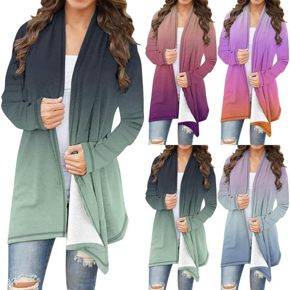 SROBPTY Womens Jackets, Cardigans for Women, Ladies' Casual Long Sleeve Gradient Printed Cardigan Jacket Top Light Blue,XXXL
