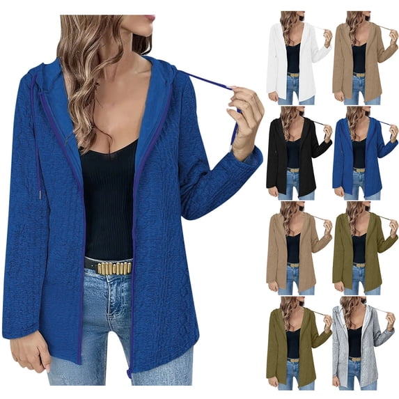 SROBPTY Womens Jackets, Cardigans for Women, Ladies Fall and Winter Loose Zipper Long Sleeve Hooded Top Casual Cardigan Jacket Gray,S