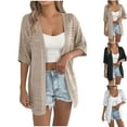 thumbnail image 1 of SROBPTY Womens Jackets, Cardigans for Women, Women's Casual Oversize Solid Hollow Out Mid Sleeve Knitted Cardigan Top Black,XL, 1 of 5