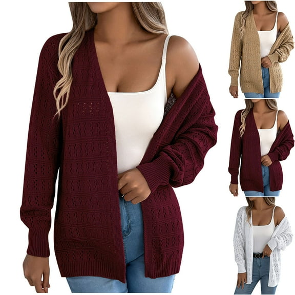 SROBPTY Womens Jackets, Cardigans for Women, Women's Casual Oversize Solid Long Sleeve Blouse Sweater Cardigan White,M