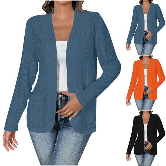 SROBPTY Womens Jackets, Cardigans for Women, Women's Color Long Sleeve Casual Tops Blouse with Pocket Cardigan Orange,S