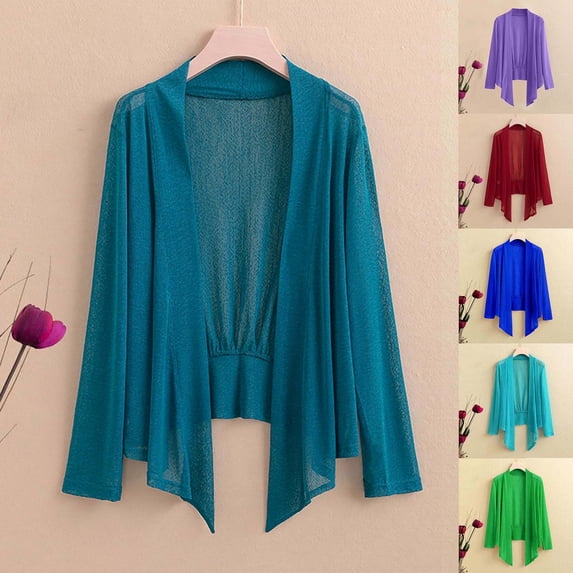 SROBPTY Womens Jackets, Cardigans for Women, Women's Fashion Casual Loose Solid Long Sleeve Mesh Cardigan Blouses Top Purple,XXL