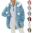 thumbnail image 1 of SROBPTY Womens Jackets, Fleece Jackets for Women, Women Winter Fleece Jacket Hooded Cardigan Coat Outerwear with Pocket Light Blue,XXL, 1 of 5