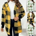 thumbnail image 1 of SROBPTY Womens Jackets, Fleece Jackets for Women, Women's Plaid Hooded Jacket Long Sleeve Loose Cardigan Coat Yellow,XXL, 1 of 5