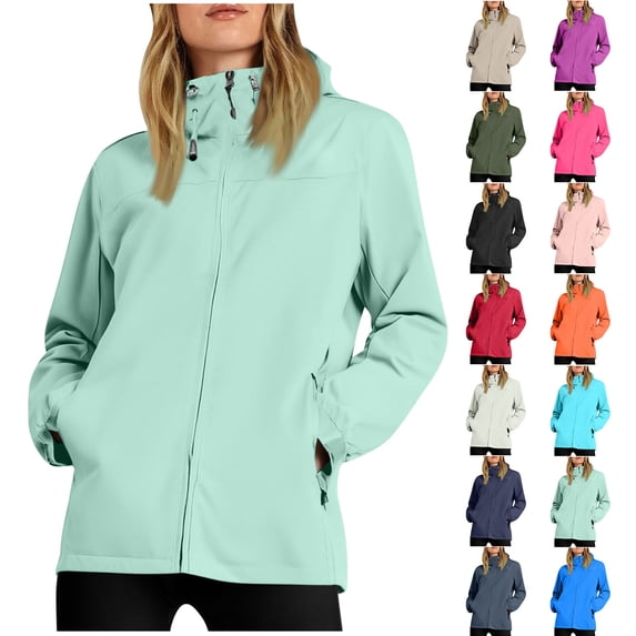 SROBPTY Womens Jackets, Hooded Jackets for Women, Ladies Waterproof Hooded Pocket Zipper Outdoor Sports Jacket Orange,L