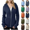 thumbnail image 1 of SROBPTY Womens Jackets, Hooded Jackets for Women, Women Zipper Neck Long Sleeve Solid Hooded Blouse Pockets Sweatshirt Gray,XXL, 1 of 4