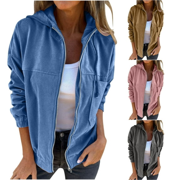 SROBPTY Womens Jackets, Hooded Jackets for Women, Womens Fall and Winter Hooded Sweatshirt Loose Long Sleeve Solid Casual Coat Jacket Pink,L