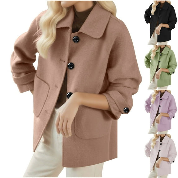 SROBPTY Womens Jackets, Trench Coat for Women, Women's Fashionable Solid Long Sleeve Woolen Coat Clothing Khaki,XXXL