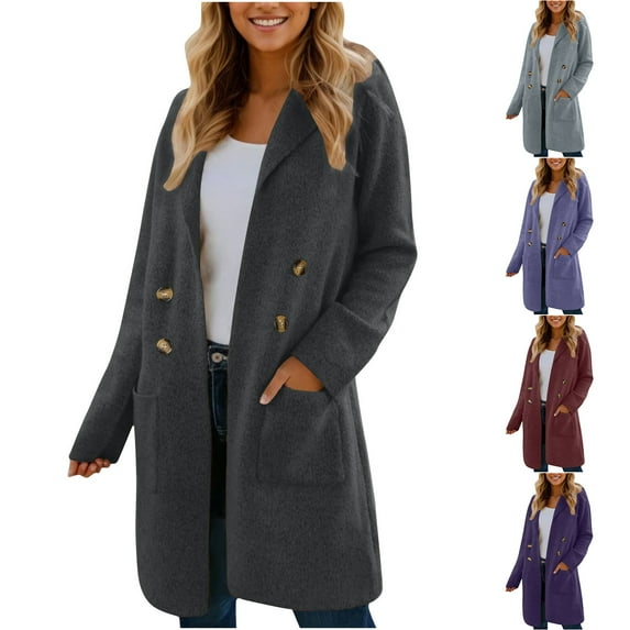 SROBPTY Womens Jackets, Trench Coat for Women, Women's Solid Long Sleeve Zipper Cardigan Sweatshirt Jacket Top with Pocket Wine,XL