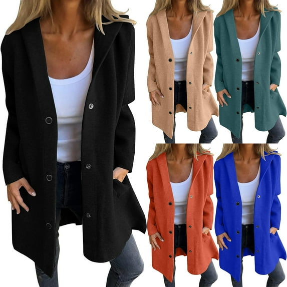 SROBPTY Womens Jackets, Trench Coat for Women, Womens Fall and Winter Hooded Sweatshirt Loose Long Sleeve Solid Casual Coat Jacket Brown,XXXXXL