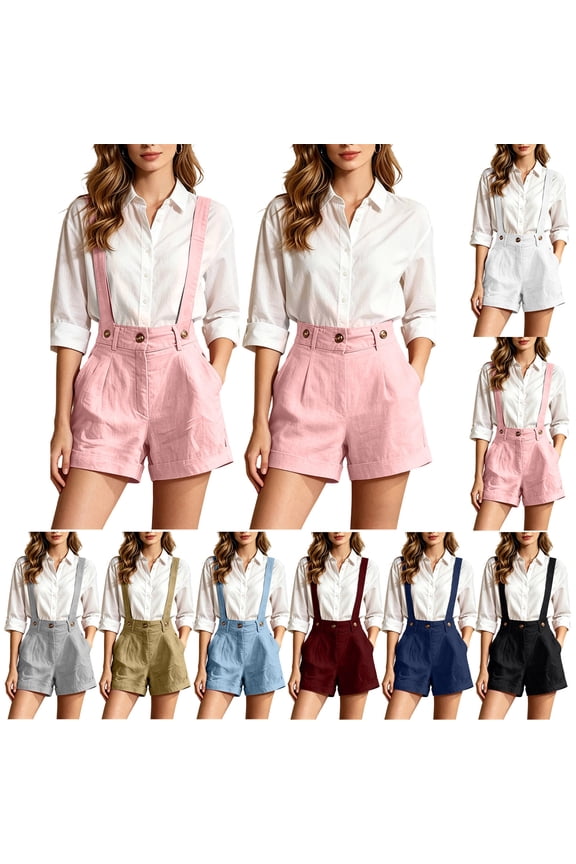Womens Jumpsuits Solid Sleeveless Crew Neck Convertible Short Rompers