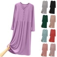 thumbnail image 1 of SROBPTY Womens Nightgowns Solid Long Sleeve Crew Neck Button Down Long Sleepshirts, 1 of 5