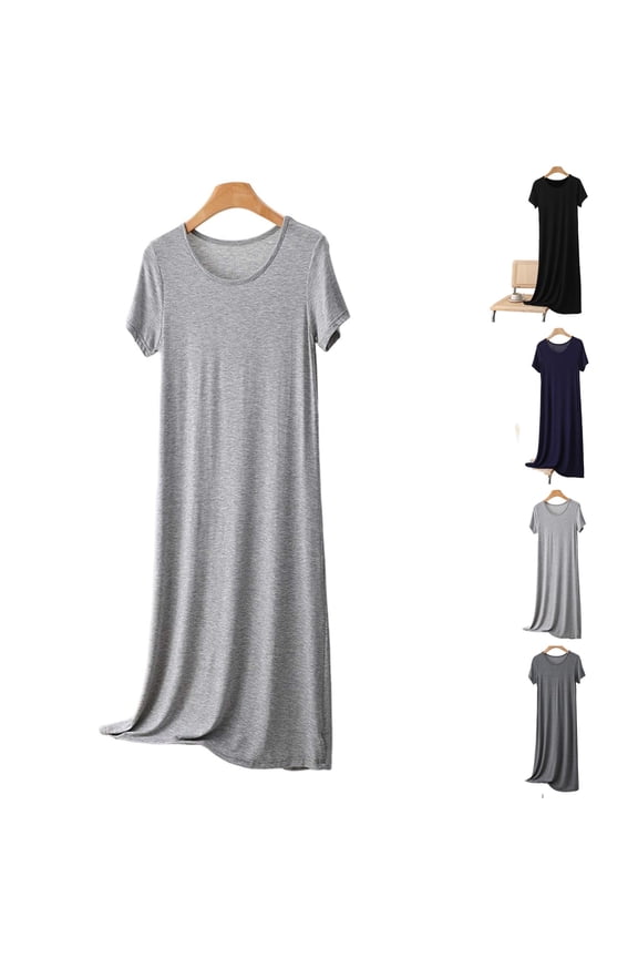 Womens Nightgowns Solid Short Sleeve Crew Neck Solid Long Sleepshirts