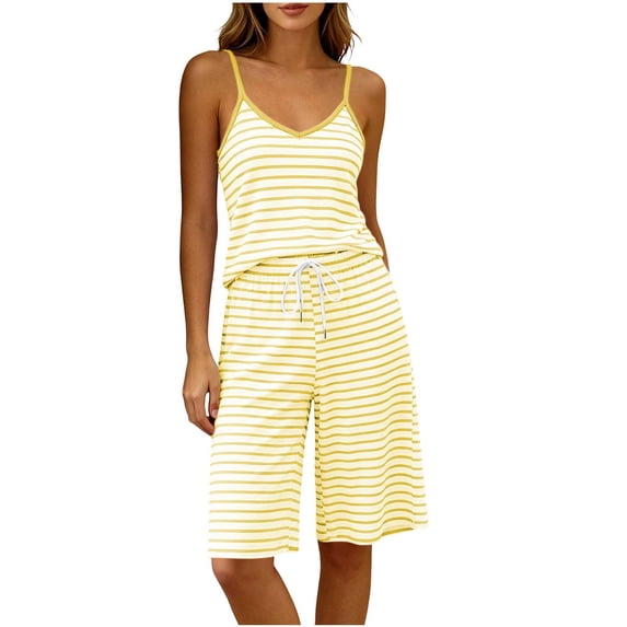 SROBPTY Womens Pajama Set Print Crew Neck Sleeveless Tops Sleepwear Shorts