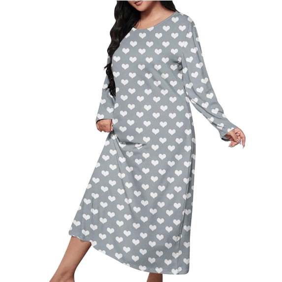 SROBPTY Womens Pajamas Nightgowns Plus Size, Women's Casual Printed Pajamas Home Wear Long Dress Gray XXXXXL