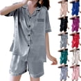 thumbnail image 1 of SROBPTY Womens Pajamas Set Solid Short Sleeve Button Down Tops Shorts Sleepwear, 1 of 5