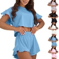 thumbnail image 1 of SROBPTY Womens Pajamas Set Solid Short Sleeve Crew Neck Tops Shorts Sleepwear, 1 of 5