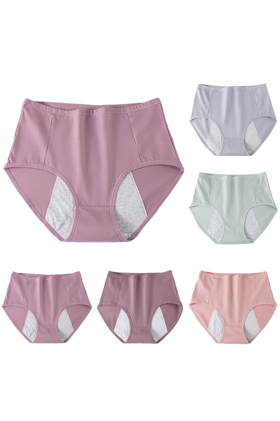 Womens Panties Solid High Waist Period Protection Breathable Briefs